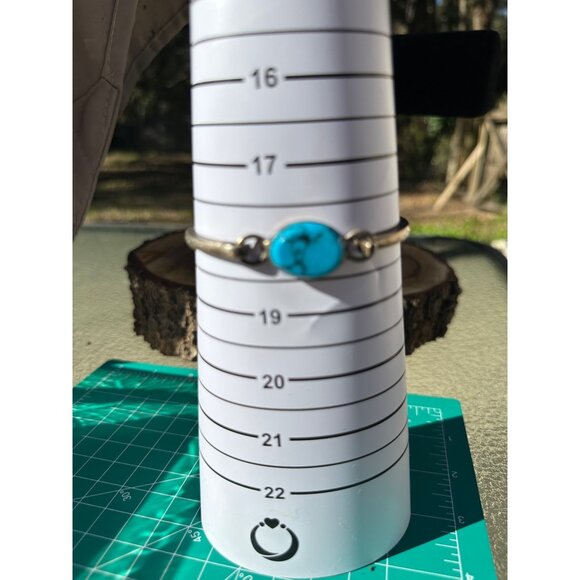 VTG Taxco Mexico Signed 950 SS Britannia Turquoise Bangle Bracelet Sz 7  23.7g - Picture 4 of 10